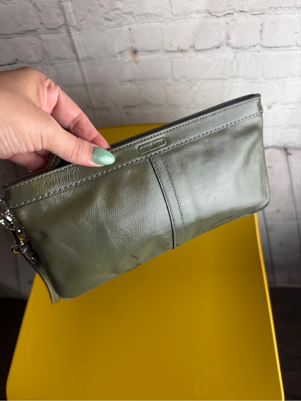 Olive Green Clutch- Sleek Leather-Look Design Vintage